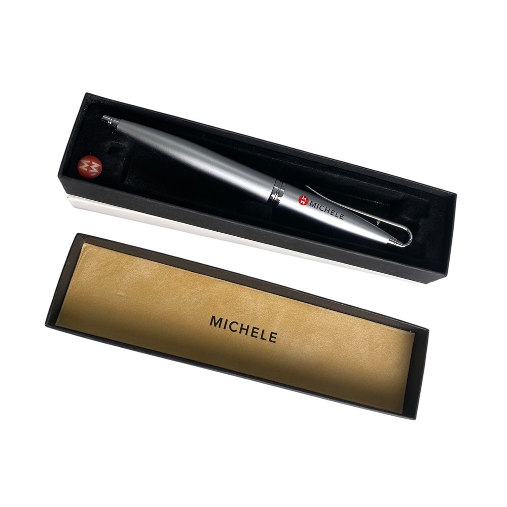 Michele Luxury Ballpoint Pen Silver Tone Brushed Metal MW Logo with Box Set